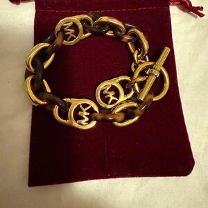 Michael Kors Gold and Brown shell Chain Bracelet